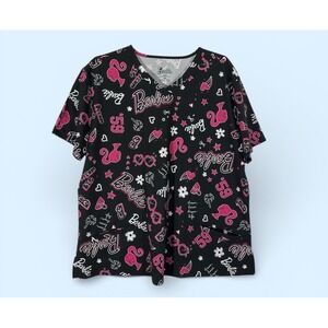 BARBIE SCRUB Nurse Top for Women Shirt Black Pink 3X 2 Pockets NEW+Tag 2025